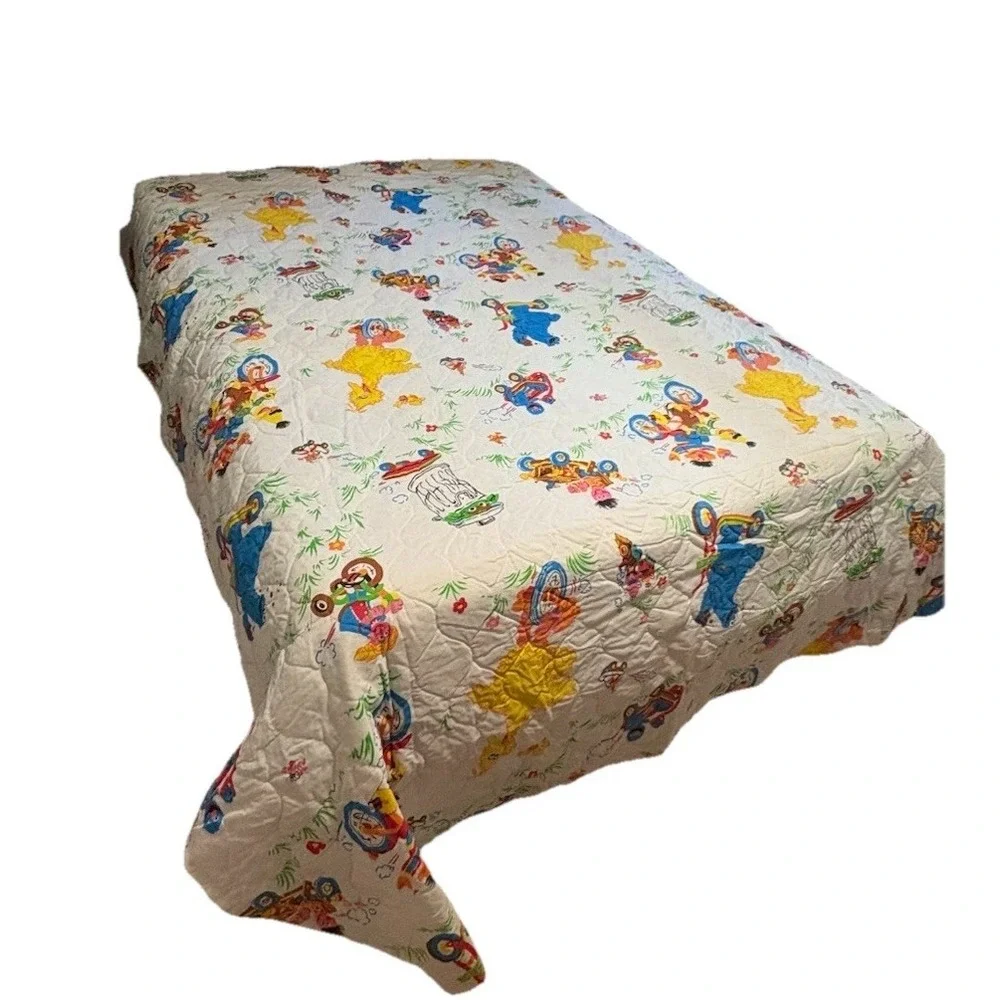 Vintage Set 2 Sesame Street Big Bird Cookie Monster Quilt Comforter Pillowcase